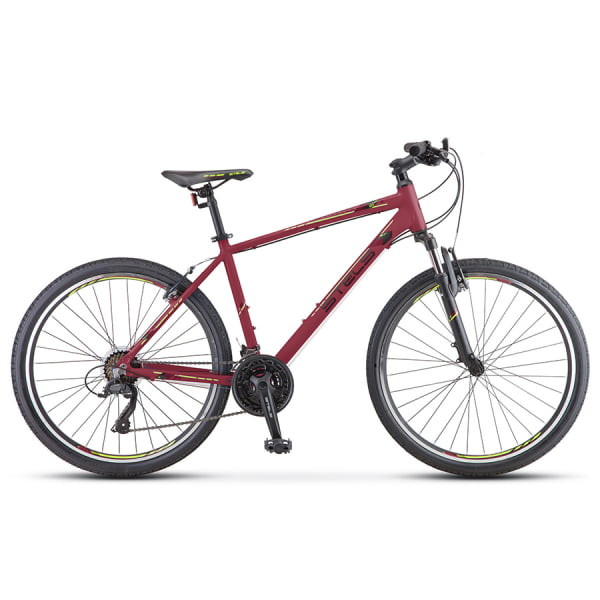 Велосипед гибрид Stels Navigator 590 V K010 бордовый/салатовый (LU094324)