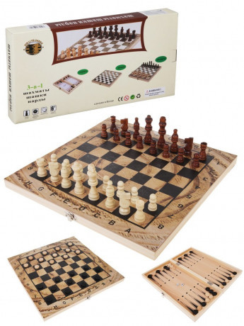 Настольная игра 3 в 1 Шахматы, шашки, нарды, поле 34х34см