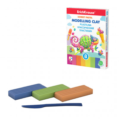 Классический пластилин ErichKrause® Sorbet Pastel 8 цветов со стеком, 144г