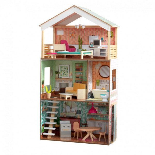 Деревянный кукольный домик "Дотти", с мебелью 17 предметов в наборе, свет, звук, для кукол 30 см