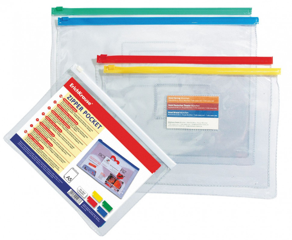 Zip-пакет пластиковый ErichKrause® PVC Zip Pocket, B5, прозрачный (в пакете по 12 шт.)