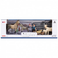 Игрушки фигурки в наборе серии "На ферме", 18 предметов (фермер, 2 лошади, 2 козлика,  ограждение-загон, инвентарь)