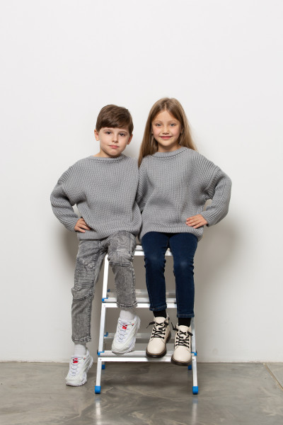 Свитер детский в стиле оверсайз NÖLEBIRD, цвет серый