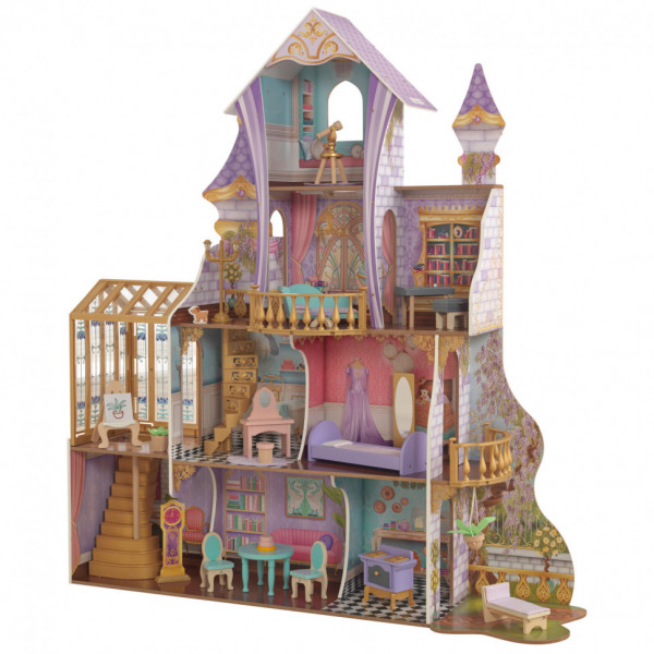 Деревянный кукольный домик "Зачарованный Замок", с мебелью 25 предметов в наборе, свет, звук, для кукол 30 см