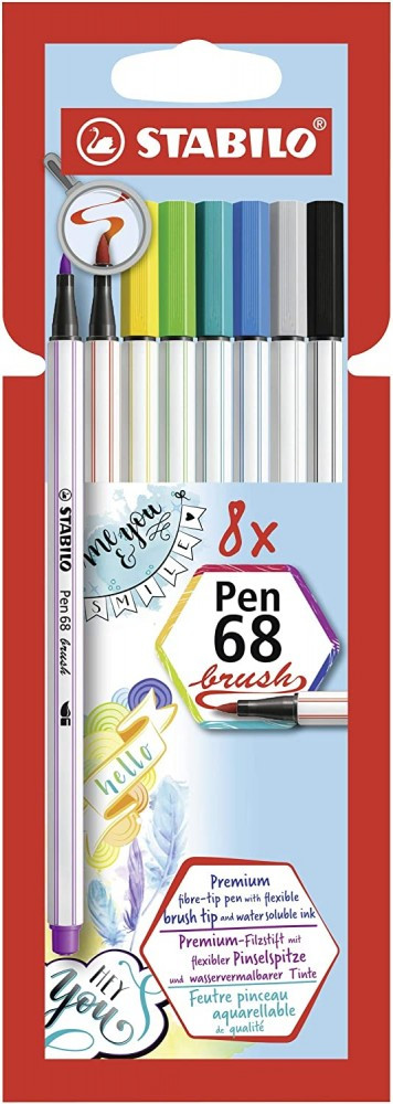 Набор фломастеров-кистей Stabilo Pen 68 Brush 8 цветов, картонный футляр