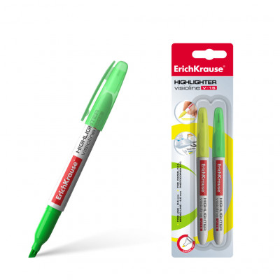 Текстмаркер ErichKrause® Visioline V-15, цвет чернил: желтый, зеленый (в блис...