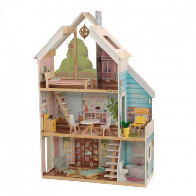 Деревянный кукольный домик "Зоя", с мебелью 18 предметов в наборе, ...