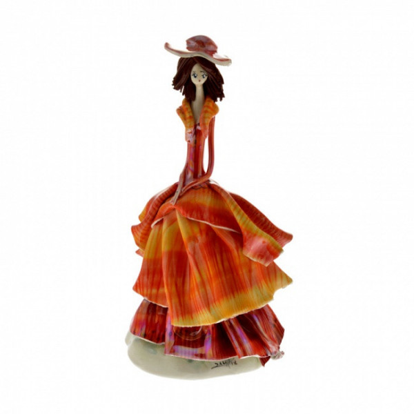 Дама в оранжевом платье 15 см, фарфор, Zampiva, Италия