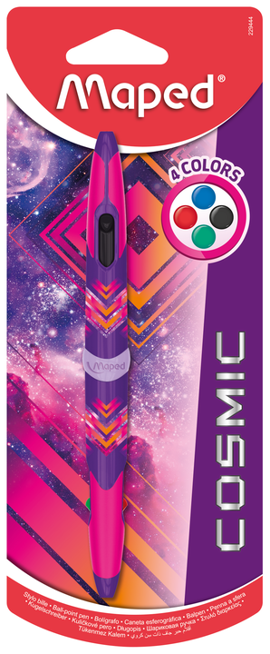 COSMIC TEENS Ручка шариковая автоматическая двухсторонняя, 4 стандартных цвета, обрезиненный розовый корпус, в блистере