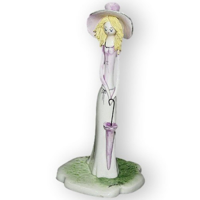 Дама в розовом с зонтиком, 15 см, фарфор, Zampiva, Италия