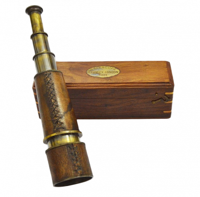 Сувенирная подзорная труба с кожаным покрытием в деревянном боксе, длина 27.5 см