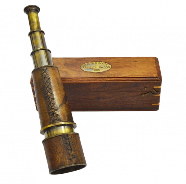 Сувенирная подзорная труба с кожаным покрытием в деревянном боксе, длина 27.5 см