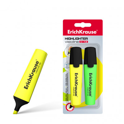Текстмаркер ErichKrause® Visioline V-12, цвет чернил: желтый, зеленый (в блис...