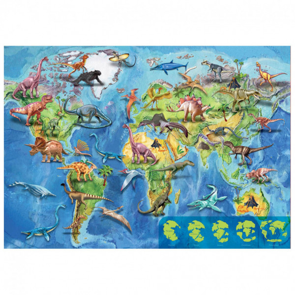 Пазл для детей "Мировая карта динозавров", 150 деталей