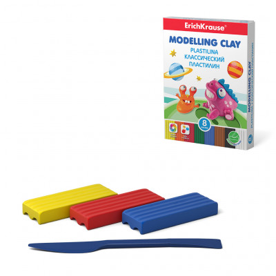Классический пластилин ErichKrause® Monsters 8 цветов со стеком, 120г (коробка)
