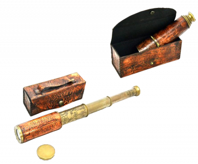 Сувенирная подзорная труба с кожаным покрытием в кожаном футляре, длина 35 см