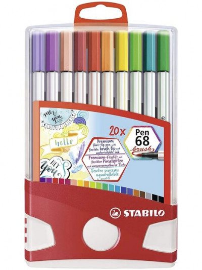Stabilo Pen 68 Brush Набор фломастеров-кистей 20 шт, в пластиковом футляре Co...