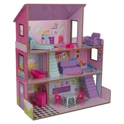 Деревянный кукольный домик "Лолли", с мебелью 10 предметов в наборе...