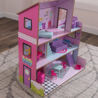Деревянный кукольный домик "Лолли", с мебелью 10 предметов в наборе, для кукол 12 см