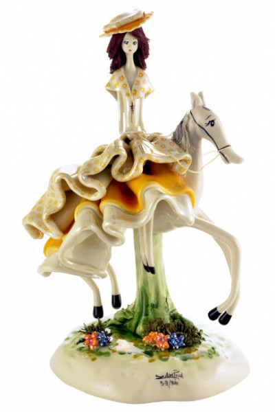 Дама на лошади, 19 см, фарфор, Zampiva, Италия
