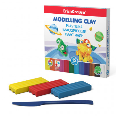 Классический пластилин ErichKrause® Monsters 12 цветов со стеком, 180г (коробка)