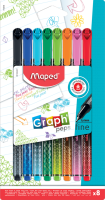 GRAPH PEP'S Ручка капиллярная, толщина линии - 0,4 мм, эргономичная зона обхвата, 8 цветов, деко, в блистере