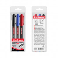 Двухсторонний перманентный маркер ErichKrause® Double P-80, цвет чернил синий, черный, красный (в футляре по 3 шт.)