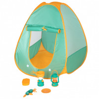 Детская игровая палатка "Набор Туриста" с набором для пикника 6 предметов: лампа, примус, аптечка, сковорода, складной ножик, тарелка