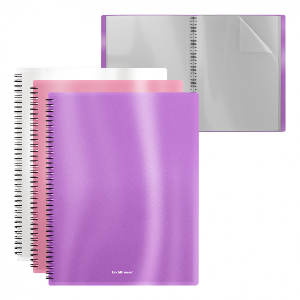 Папка файловая пластиковая на спирали ErichKrause® Glossy Candy, с 20 прозрачными карманами, A4, ассорти (в пакете по 3 шт.)