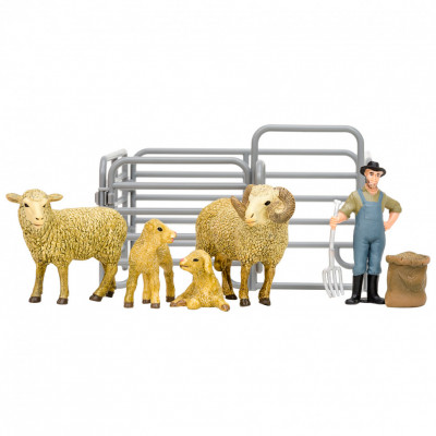 Игрушки фигурки в наборе серии "На ферме", 7 предметов (фермер, сем...