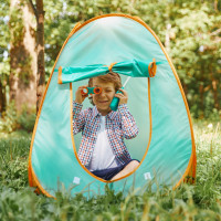 Детская игровая палатка "Набор Туриста" с набором для пикника 6 предметов: фляга, лопатка, бинокль, рации 2 шт., мультиприбор (свисток, фонарик)