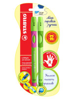 Ручка шариковая Stabilo Leftright для правшей, F,зеленый+зелено-малиновый корпус, цвет чернил синий,2 шт в блистере