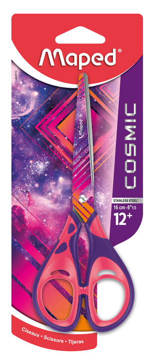COSMIC TEENS Ножницы 16 см, с прорезиненными ручками и декорированными лезвиями, симметричные, узор космос, в блистере