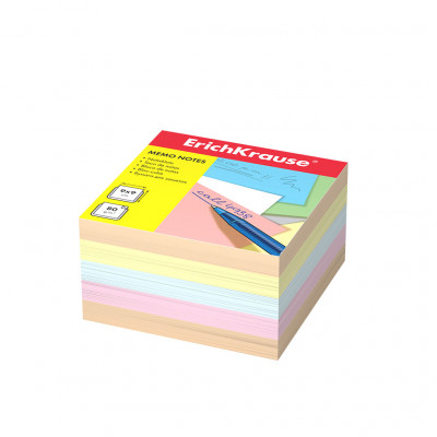 Бумага для заметок ErichKrause®, 90x90x50 мм, 4 цвета