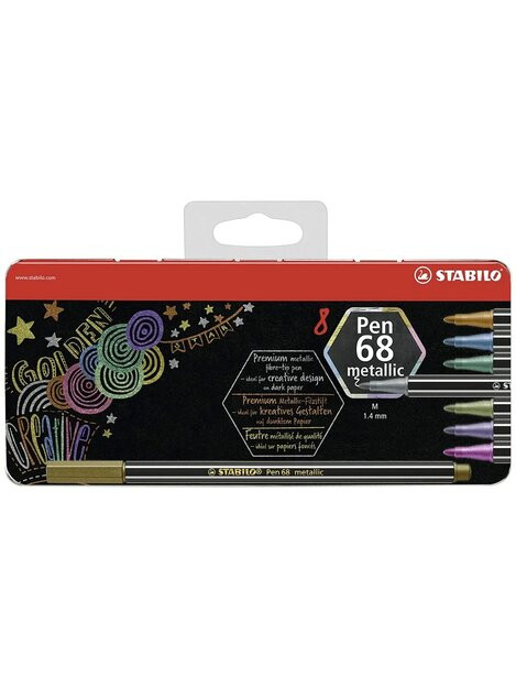 Stabilo Pen 68 Metallic Набор фломастеров 8 цветов, в металлическом футляре