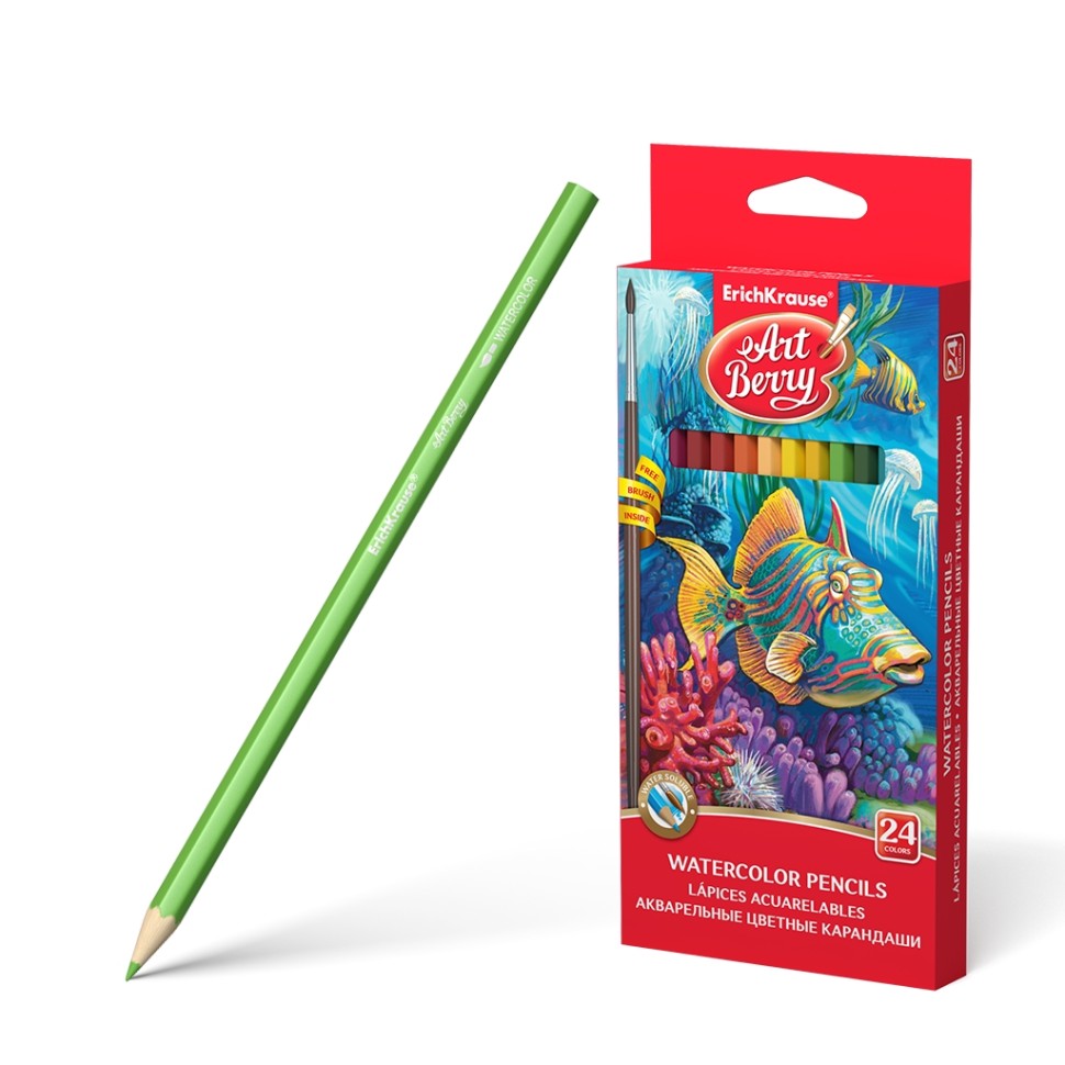 Акварельные карандаши шестигранные ArtBerry® 24 цвета с кисточкой