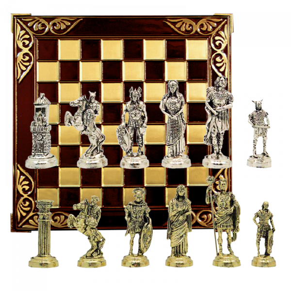 Шахматы подарочные  "Римляне VS Галлы", красная с патиной доска 45 х 45 см, высота фигурок 9,5 см