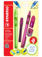 Набор Stabilo Leftright для правшей: шариковая ручка, механический карандаш, грифели, ластик, точилка, корпус розовый-зеленый, блистер