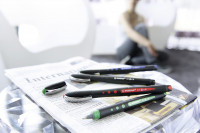 Ручка-роллер Stabilo Bl@Ck, 0,3 мм, черный корпус, 4 шт в упаковке (синий, черный, красный, зеленый), блистер