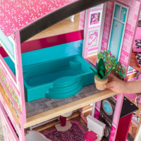 Деревянный кукольный домик "Мерцание", с мебелью 30 предметов в наборе и с гаражом, для кукол 30 см