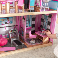 Деревянный кукольный домик "Мерцание", с мебелью 30 предметов в наборе и с гаражом, для кукол 30 см