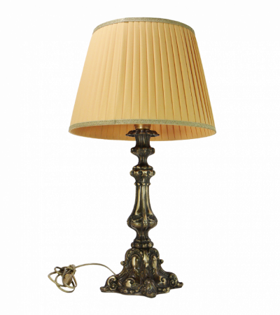 Лампа настольная, h= 63, d = 35 см, на бронзовом основании с тканевым абажуром