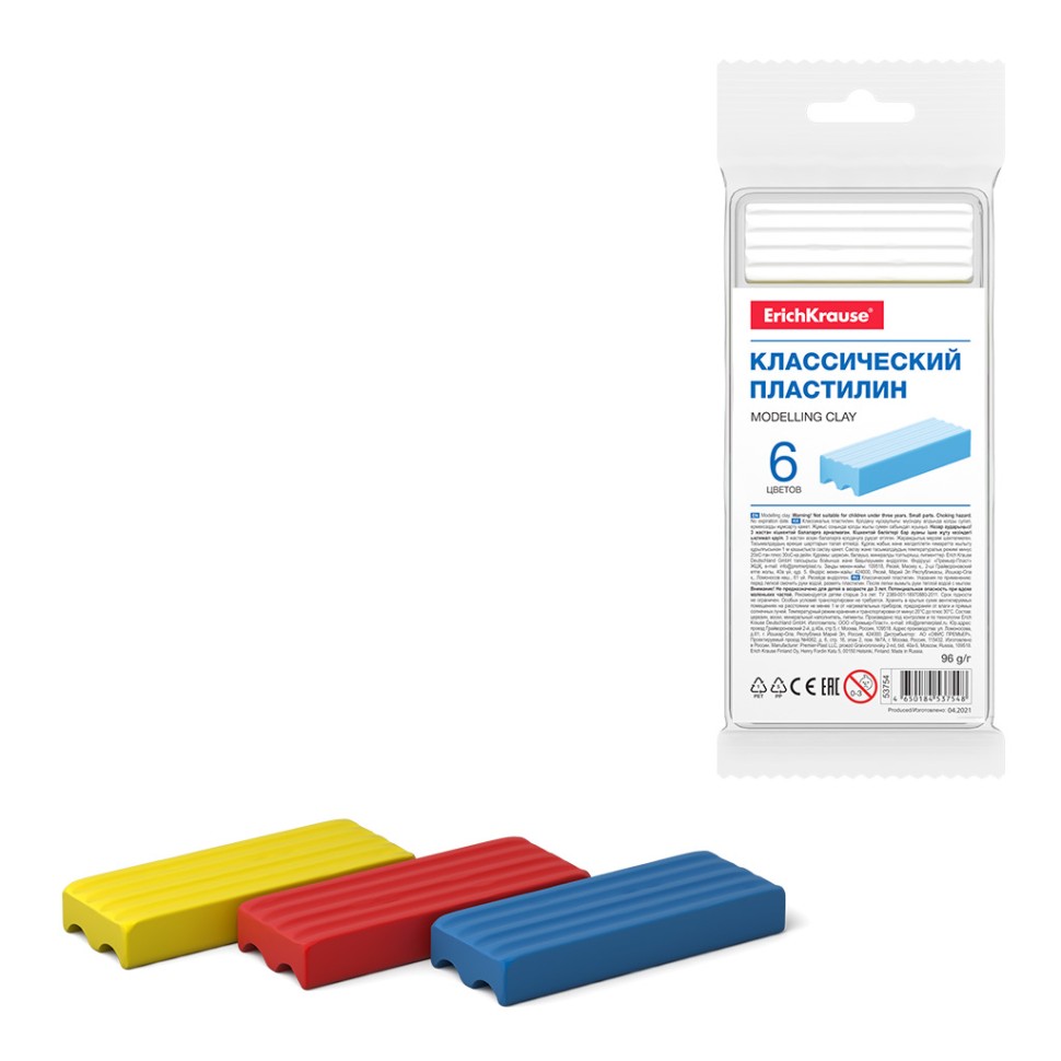 Классический пластилин ErichKrause® Basic light pack 6 цветов, 96г