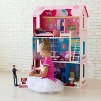 Деревянный кукольный домик "Муза", с мебелью 16 предметов в наборе и с качелями, для кукол 30 см