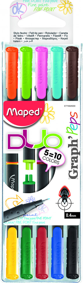 GRAPH PEP'S DUO Ручка капиллярная, толщина линии - 0,4 мм, эргономичная зона обхвата, 5 штук, 10 цветов