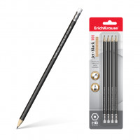 Чернографитный шестигранный  карандаш с ластиком  ErichKrause® Jet Black 101 HB (в блистере по 4 шт.)
