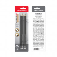 Чернографитный шестигранный  карандаш с ластиком  ErichKrause® Jet Black 101 HB (в блистере по 4 шт.)