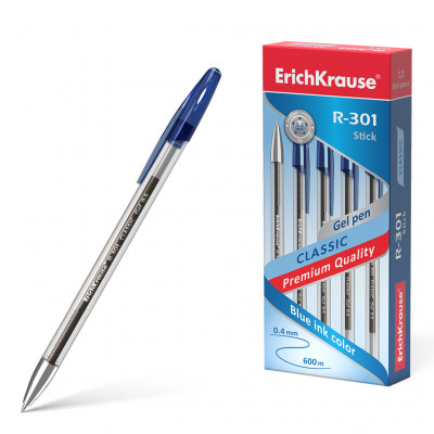 Ручка гелевая ErichKrause® R-301 Classic Gel Stick 0.5, цвет чернил синий (в ...