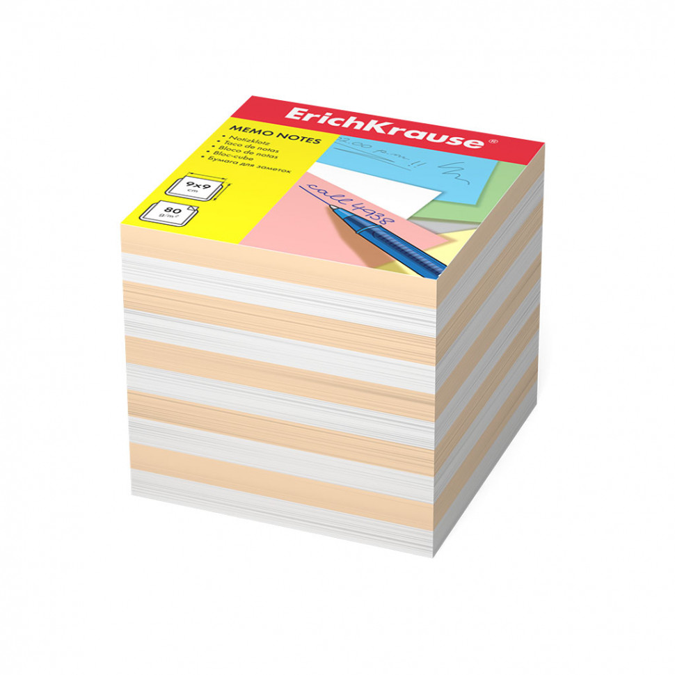 Бумага для заметок ErichKrause®, 90x90x90 мм, 2 цвета: белый, персиковый
