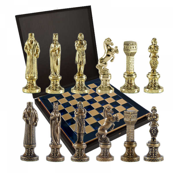 Шахматный набор Ренессанс, синяя доска 36x36x3 см